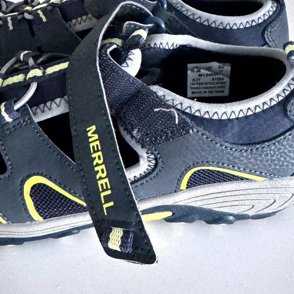 Merrell Hydro Hiker Sandal Kids Size 6 Grey Yellow Water Shoe Hiking Athletic